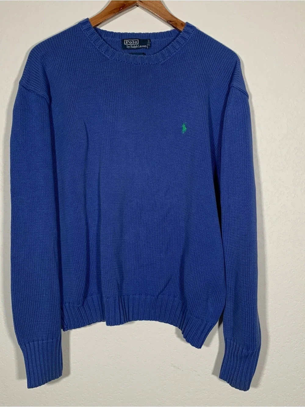 Vintage Polo Ralph Lauren Crewneck Knit Sweater Blue Heavy Cotton Mens XL